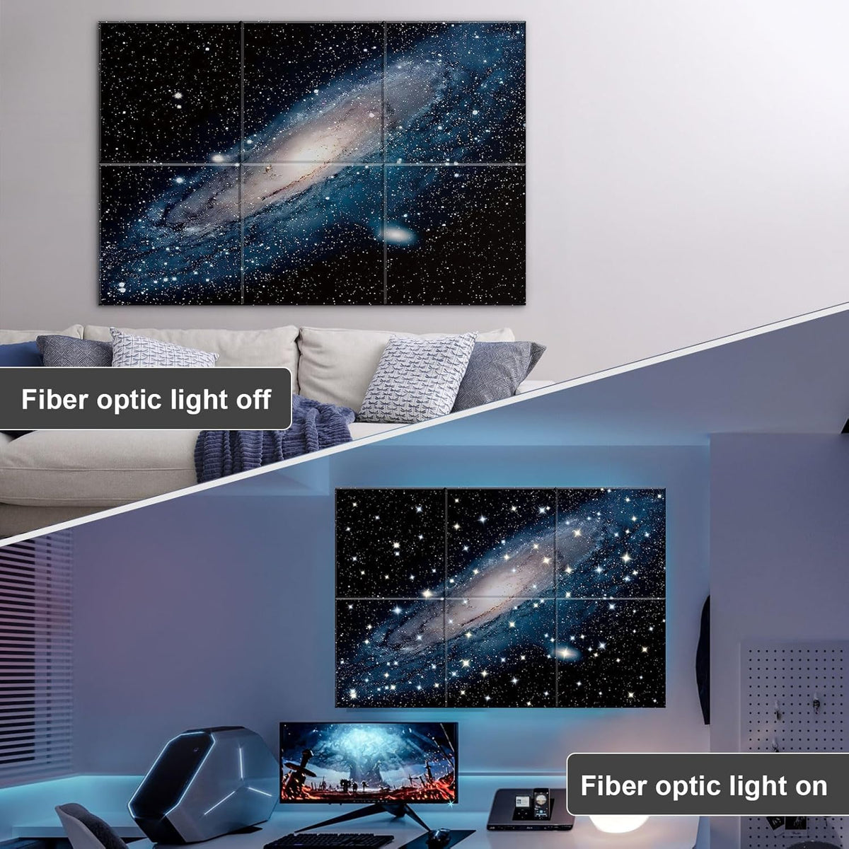 JBER Art Akoestische panelen met knipperlichten van sterrenlicht, set van 6 zelfklevende grote muurkunst schilderijen voor celdecoratie, geluidsabsorberende panelen voor (Nebula-01, 180×120CM)
