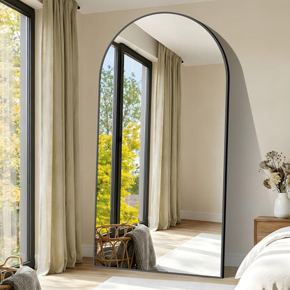 Boog full-body-spiegel, 203 x 103 cm, staande spiegel met zwart aluminium frame, grote wandspiegel, vloerspiegel voor slaapkamer, entree, hal, woondecoratie