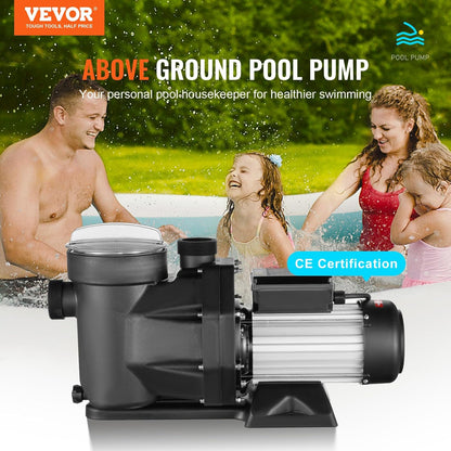 VEVOR Buitenaardse zwembadpomp, 220 V tot 240 V, dubbele snelheid, 1450/2860 omw/min, 1800 W, 33000 l/u, max. krachtige pomp, energiebesparende zwembadpomp voor bovengrondse zwembaden