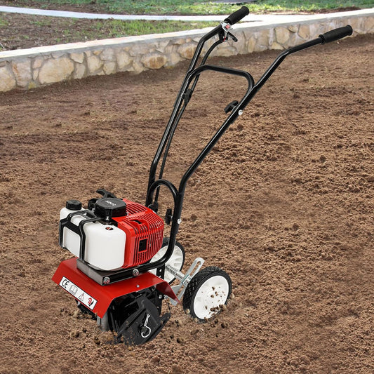 52CC 2-Stroke Garden Tiller, Petrol, 1.9 KW, Field Planter, Garden Cutter, Motor Chopper, 6500-7000 RPM, Petrol Cultivator, Motor Chop, Ground Cutter, Plow Cultivator, Field, Groove Pulling - QUORE