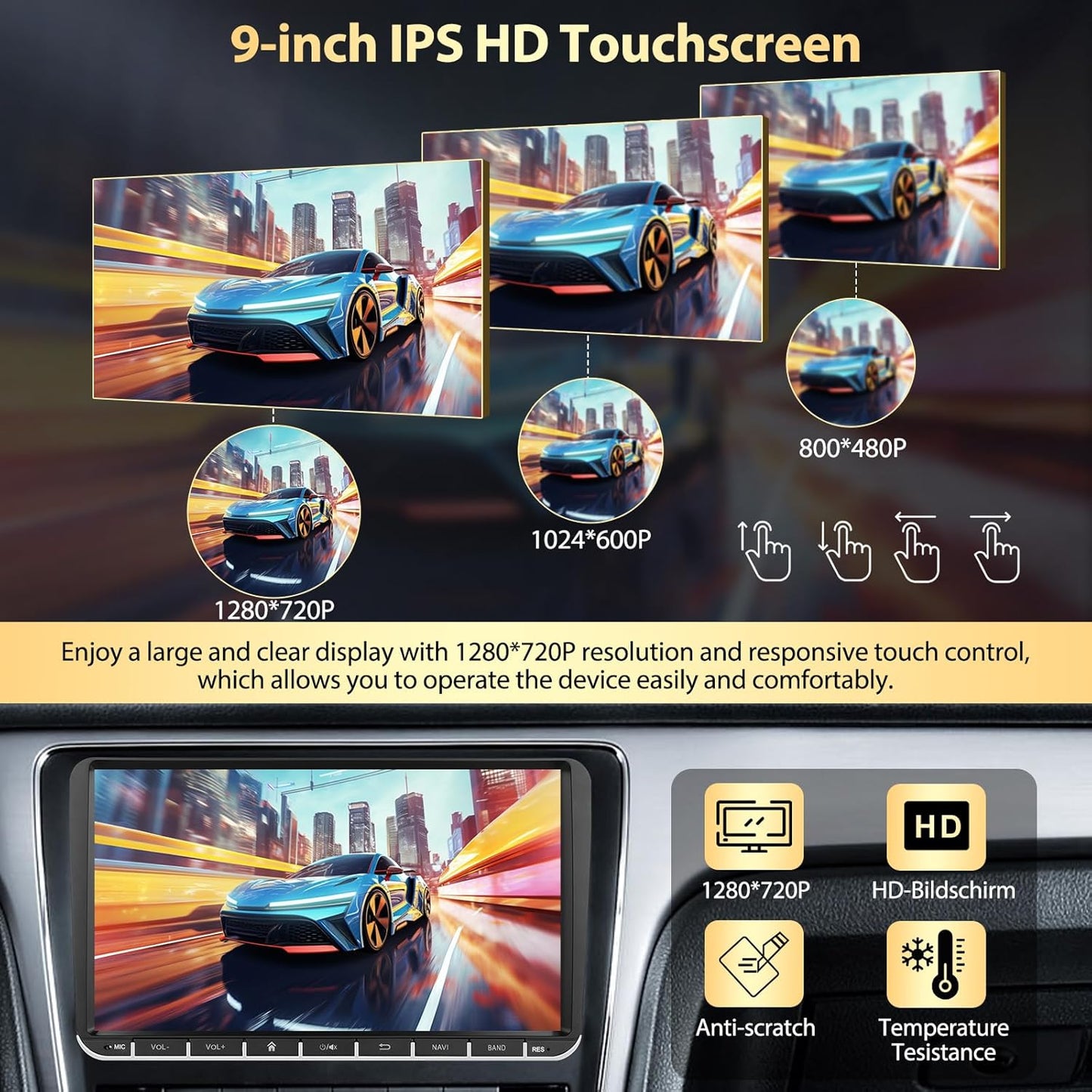 Autoradio – Android Autoradio – 2-DIN Radio – Multimedia Stereo – Touchscreen Radio – 9" HD Scherm – Draadloze CarPlay & Android Auto – Android 15.0 met 4G + 64GB geheugen