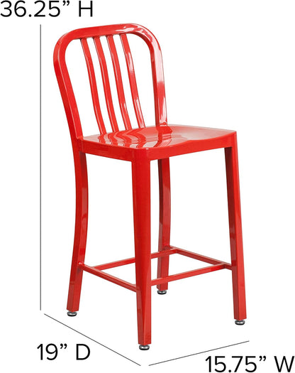 Flash Furniture Buitenstoel, Gegalvaniseerd Staal, Rood, 48.26 x 40.01 x 92.08 cm
