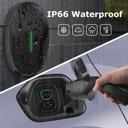EV oplader wandhouder met 7 kW type 2, 32 A eenfasig thuislaadstation Wallbox, 6 m oplaadkabel en type 2 stekker met lichtstrip voor EV PHEV, zwart