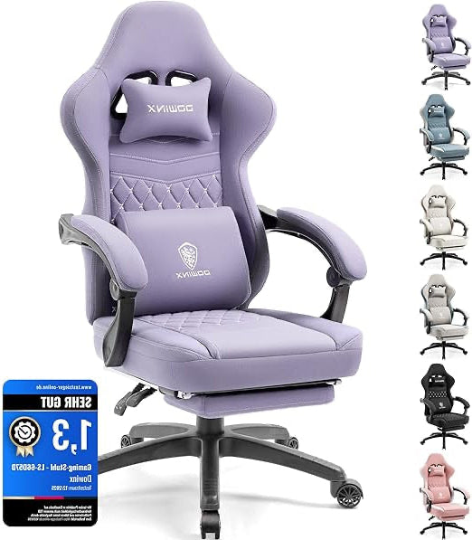 Dowinx Gaming Chair, Fabric, Office Chair with Pocket Spring Cushion, Massage Gamer Chair with Headrest, Ergonomic Racing Gaming Chair with Footrest, Lilac - QUORE