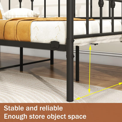 Dagbed, bedframe, 90 x 200 cm, eenpersoonsbed, slaapbank met lattenbodem, voor logeerkamer, tienerbed, metalen bed, dagbed, bedframe voor slaapkamer en woonkamer, zwart