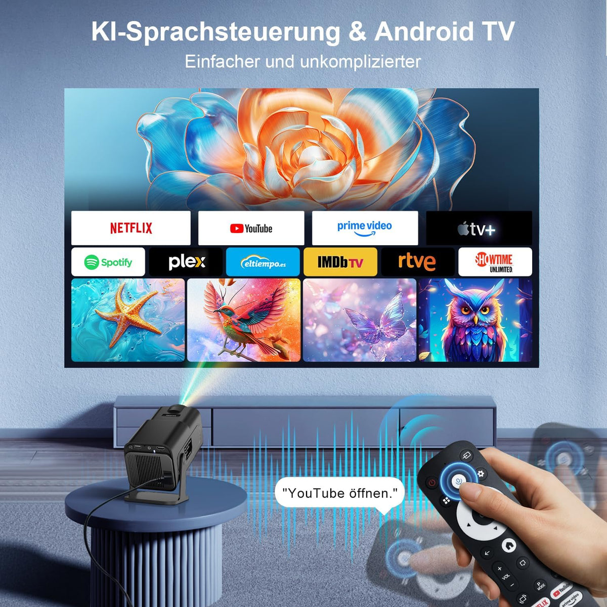 Salange Mini-beamer, 4K, ondersteunt Android 11, smart projector, Portable 5G WiFi 6 BT 5.3, mini-projector, Full HD 1080p, autokeystone, kleine mobiele telefoon beamer, thuisbioscoop outdoor, zwart