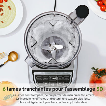 AMZCHEF Professionele smoothiemixer 1,85 liter met 6 messen, 600 ml, BPA 1,85 l en 600 ml individuele glazen mixer voor 2 mengmodi 1800 W