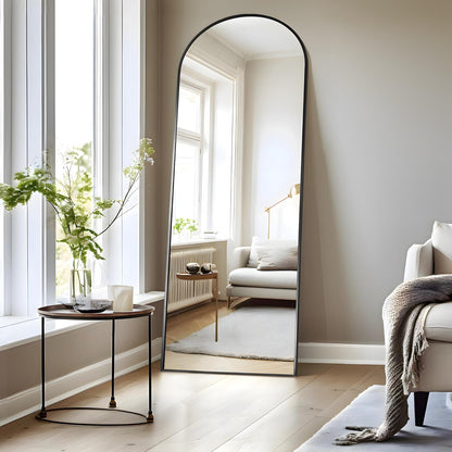 COFENY Boog full-body spiegel, 179 x 65 cm vloerspiegel met zwart frame, gewelfde staande spiegel, grote wandspiegel om te staan, leunen of hangen, vloerspiegel voor slaapkamer, woonkamer