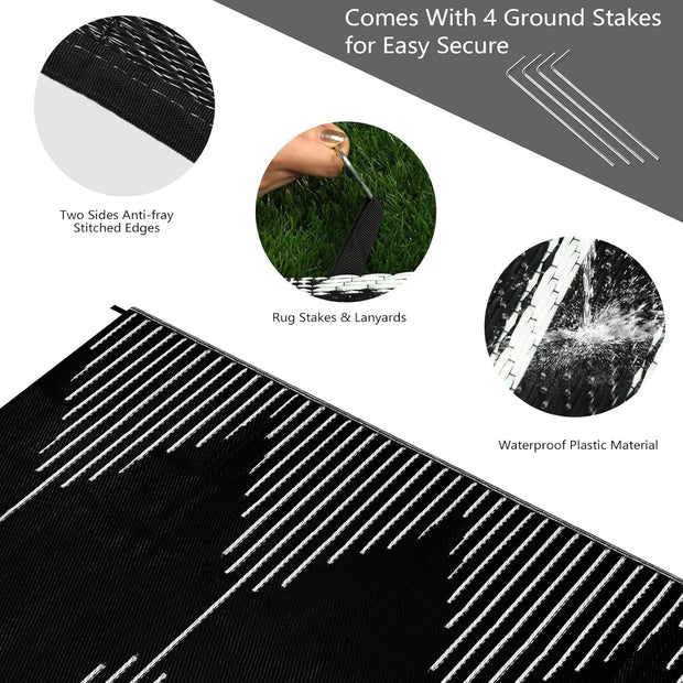 Buiten Vloerkleed - Buitenkleden - Buitentapijt - Opvouwbaar - UV-bestendig - Waterdicht - Buitenmatten - voor Buiten - Balkon - Strand - Picknick -Terras - Rechthoekig - 240 x 300 cm - Zwart