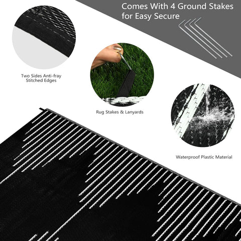 Buiten Vloerkleed - Buitenkleden - Buitentapijt - Opvouwbaar - UV-bestendig - Waterdicht - Buitenmatten - voor Buiten - Balkon - Strand - Picknick -Terras - Rechthoekig - 270 x 365 cm - Zwart