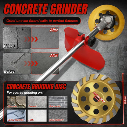 Betonschuurmachine voor Makita 18 V accu, lange handgreep, 700 W, betonfrees met beschermkap, 180 mm, diamantslijpkop voor betonfrees, saneringsfrees, muurfrees, poetsfrees