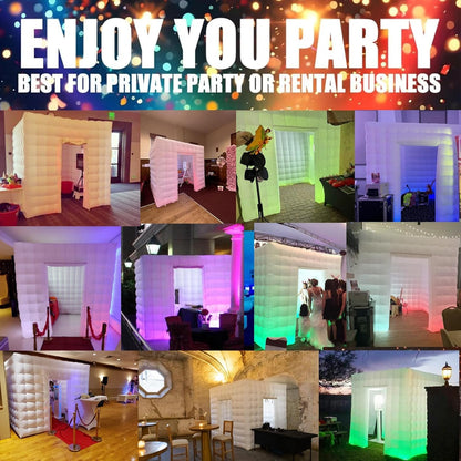 SAYOK Opblaasbaar fotostand-huis met LED-licht en luchtblazer | 2,5m draagbaar fotostand-decorat voor feest-bruiloft-evenement (Twee deuren)