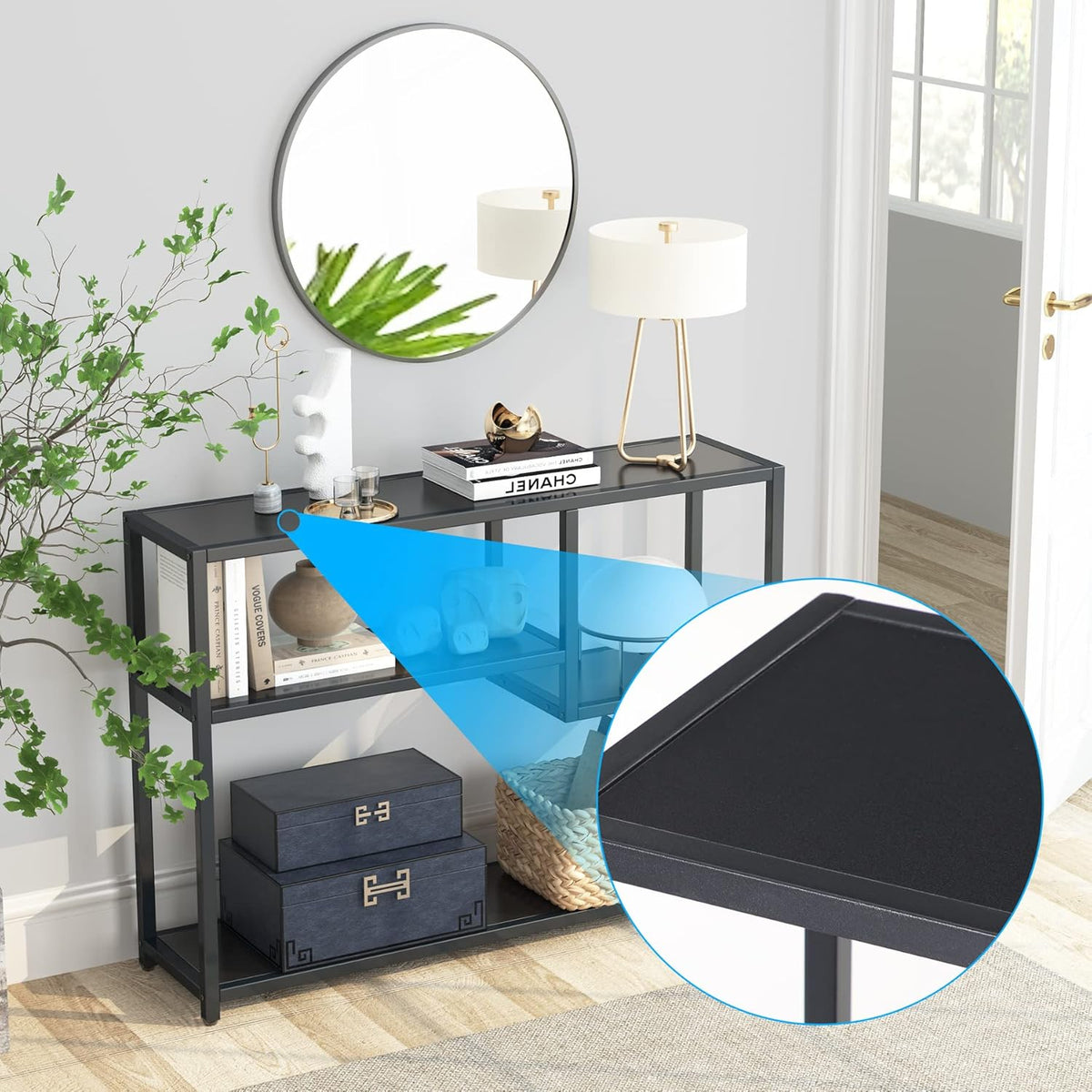 Tribesigns Console Table, Small Black Entrance Table with Storage Compartments, 108 cm, Vintage Side Table Rear Coffee Table for Living Room, Entrance, Hallway, Foyer, TV Stand