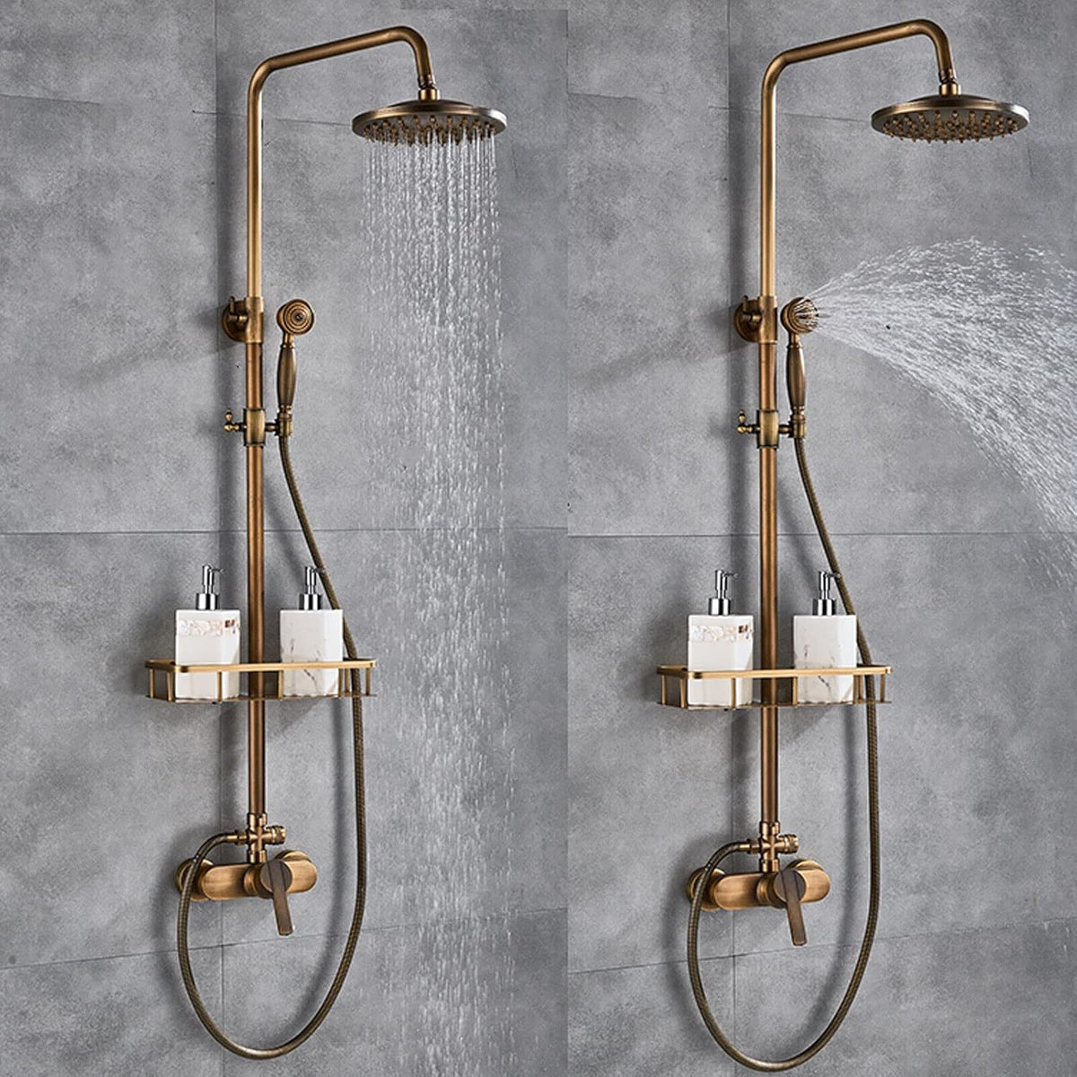 Retro Douchekraan – Douchekraanset – Regendouche – Handdouche – Douchekolom – Antiek Messing – Verstelbare Hoogte 75-120 CM – Keramische Ventielen