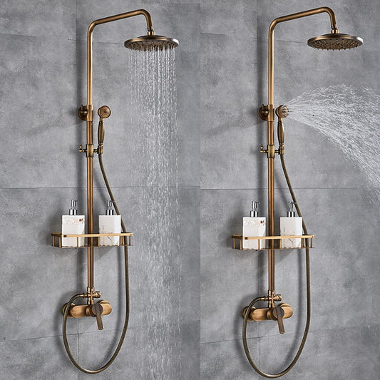 Retro Douchekraan – Douchekraanset – Regendouche – Handdouche – Douchekolom – Antiek Messing – Verstelbare Hoogte 75-120 CM – Keramische Ventielen