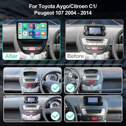 2G 64G Android 14 Car Stereo Android Multimedia Radio for Peugeot 107/Toyota Aygo/Citroen C1 2004-2014 Wireless Carplay, Android Auto GPS Navigation SWC+ Backup Camera