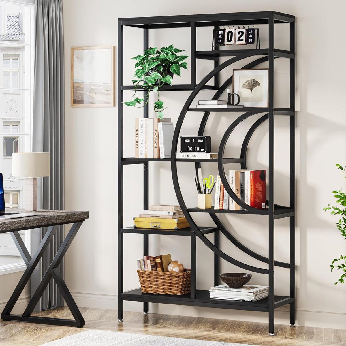 Tribesigns Geometric Bookshelf, Industrial 8 Tier Shelf Bookcase, Rustic Bookshelves Display Shelf, Freestanding Storage Organizer with 9-Open Storage for Home Office, Living Room, Bedroom