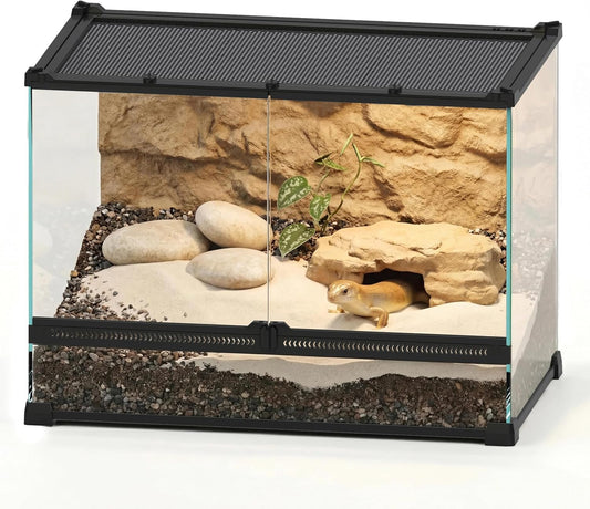 Professioneel glazen terrarium, 50 x 30 x 35 cm, duurzaam reptielen habitat tank met hittebestendig aluminium legering frame, dubbele front swingdeuren voor geen Jam van zand en andere