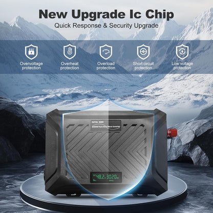 DATOUBOSS Universele spanningsomvormer 48 V/60 V/72 V naar 230 V 3000 W, zuivere sinus 6000 W piekvermogen, met instelbare ingangsspanning, lcd-display, 2 EU stopcontact