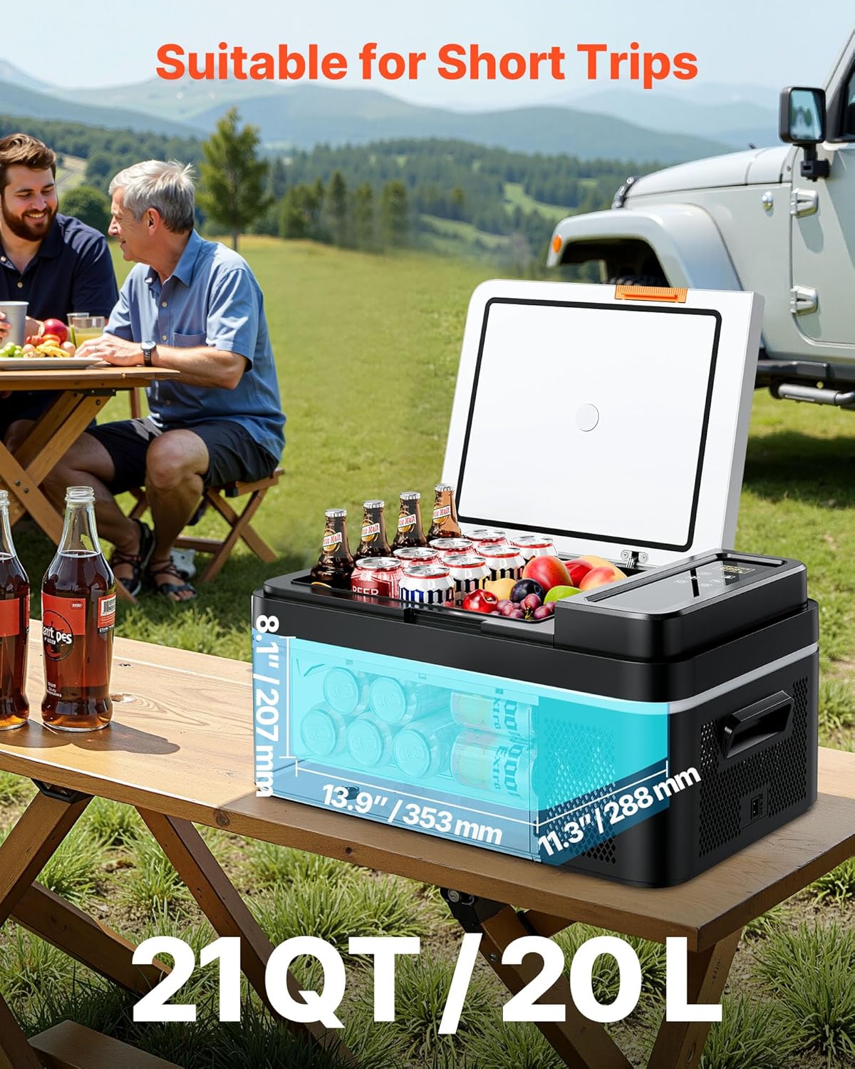 VEVOR Draagbare elektrische auto-koelbox, 20 l, draagbare mini-koelkast voor auto, werking DC 12 V 24 V, AC 100 V tot 240 V, instelbare temperatuur van -20 °C tot 20 °C, voor camper, reizen, boot