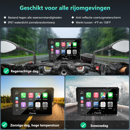 Carpuride W502BS für Motorrad CarPlay & Android Auto & Dual Bluetooth - 5 Zoll wasserdichter GPS-Navigation für Motorrad