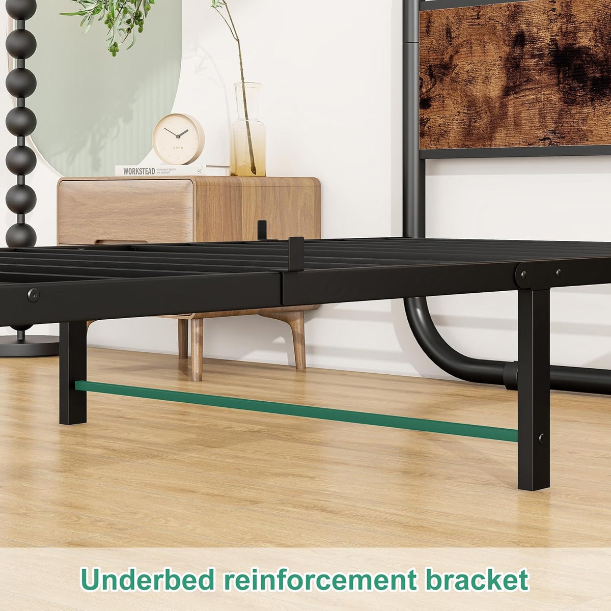 HOMERECOMMEND 3ft eenpersoons bedframe met hoofdeinde, ovaalvormig platformbed met opbergruimte onder het bed, stalen latten matrasbodem met rond pijpontwerp, bruin
