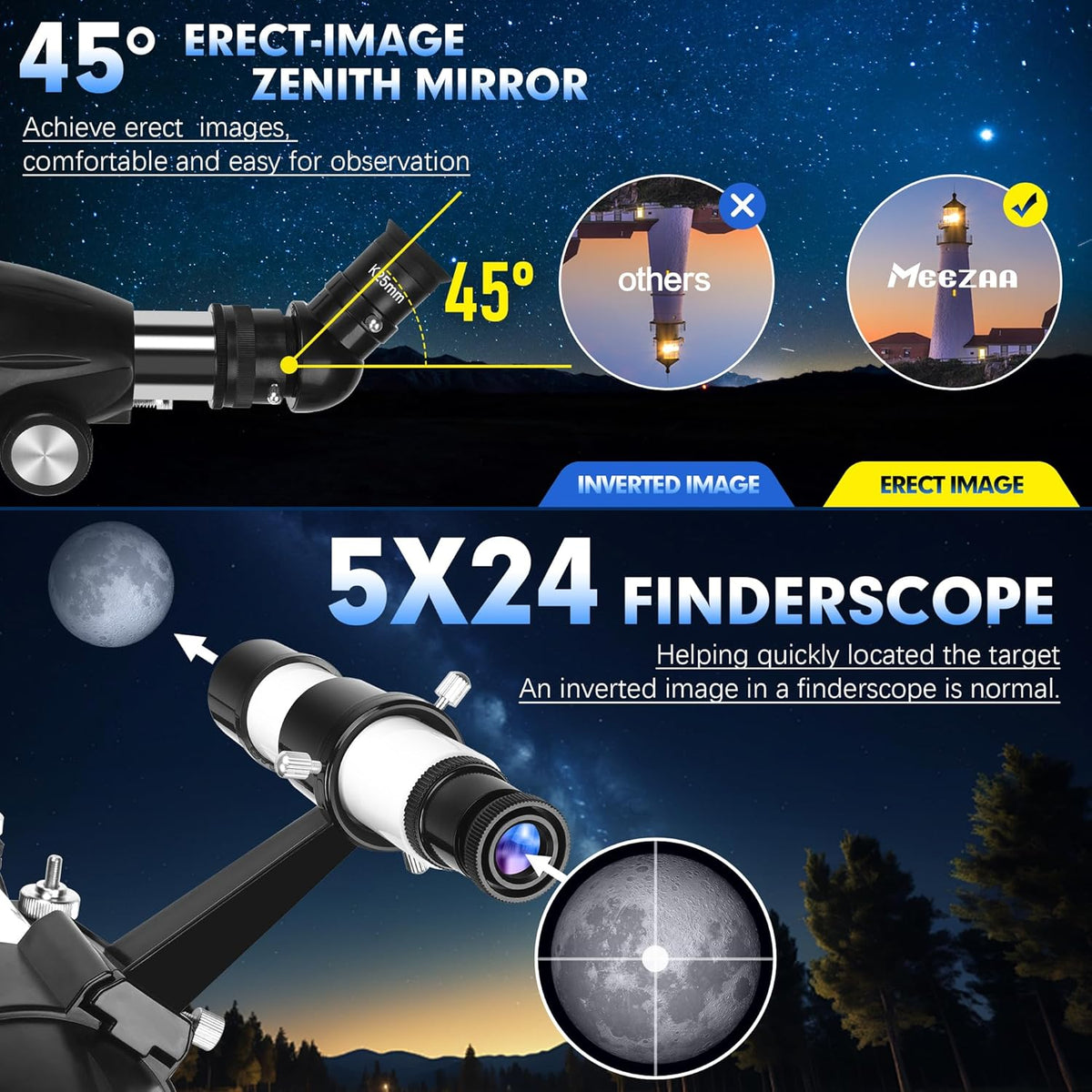 Telescoop, astronomie, volwassenen, professioneel, 90 mm diafragma 800 mm, AZ-standaard, astronomische refractortelescoop voor kinderen, beginners, voor het bekijken van maan en planeten