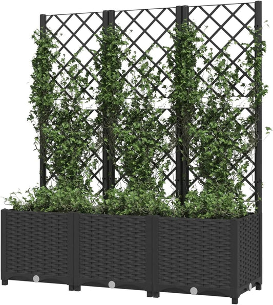 Gecheer Planter with trellis garden fence frost and UV resistant trellis climbing aid planter flower box flower box black 120x40x136 cm polypropylene - QUORE