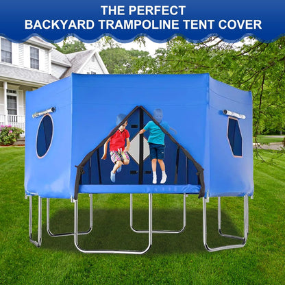 Trampoline Tent 427 cm Overkapping Afdekking, Trampoline Dak Accessoire voor Rechte Stangen met 6 Stangen, Bescherming tegen Zon en Wind, Geschikt voor Outdoor Gebruik (Blauw)