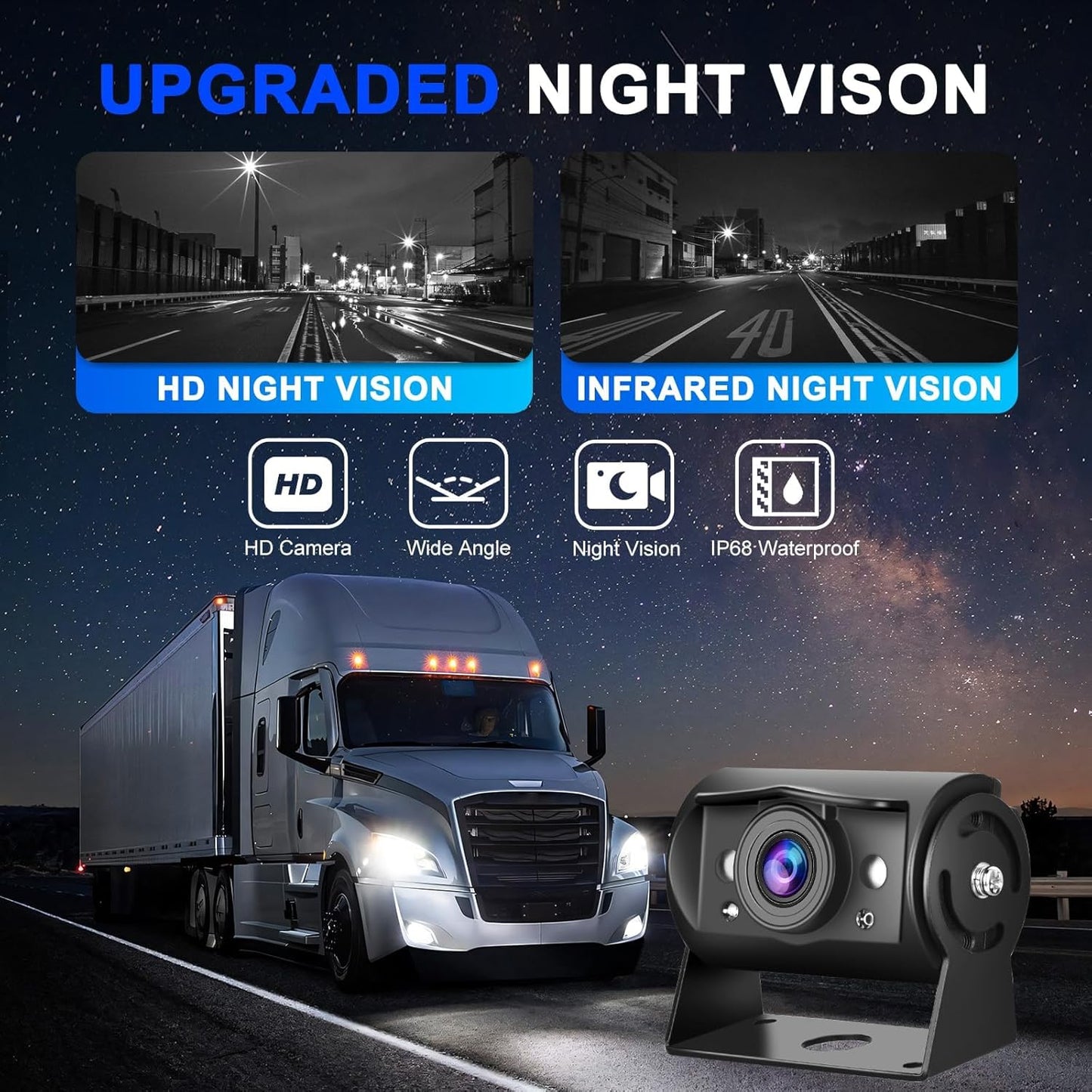 1080p achteruitrijcamera met 4 gedeelde 9 inch monitor, ondersteunt 4 camera's DVR/IP68 waterdicht/nachtzicht voor vrachtwagen, camper, caravan, met 2 x 10 m en 2 x 20 m kabels