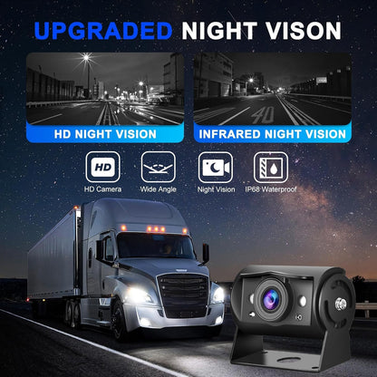 1080p achteruitrijcamera met 4 gedeelde 9 inch monitor, ondersteunt 4 camera's DVR/IP68 waterdicht/nachtzicht voor vrachtwagen, camper, caravan, met 2 x 10 m en 2 x 20 m kabels