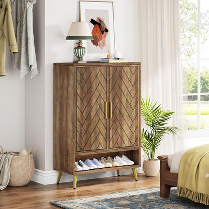 Tribesigns 6 Tier Shoe Cabinet with Doors, Wooden Shoe Storage Cabinet with Adjustable Shelves for Entrance, Hallway, Bedroom (Brown)