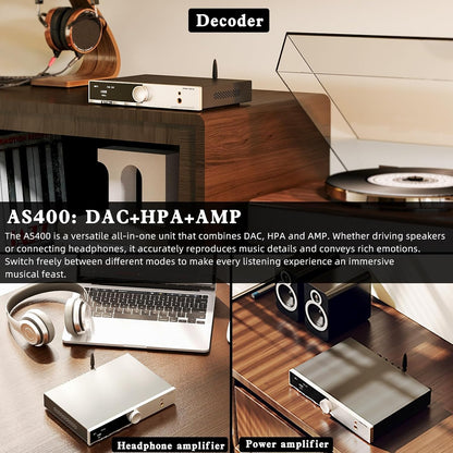 SMSL AS400 versterker DAC hoofdtelefoonversterker 165 W x2 2.1 kanalen MA5332MS MM Phono Amp Bluetooth 5.1 CS43131 MQA CD DAC voorversterker 4,4 mm / 6,35 mm RCA/BT/USB/Opt/Coax/Phono