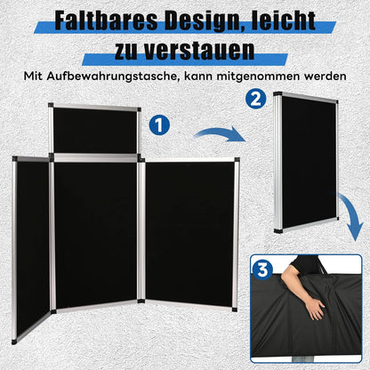 Presentatiebord, 3 + 1 paneel, groot opvouwbaar presentatiebord, 180 x 90 cm, drievoudig gevouwen presentatiebord, display voor beurzen, tafeldisplays, zwart, 180 x 90 cm