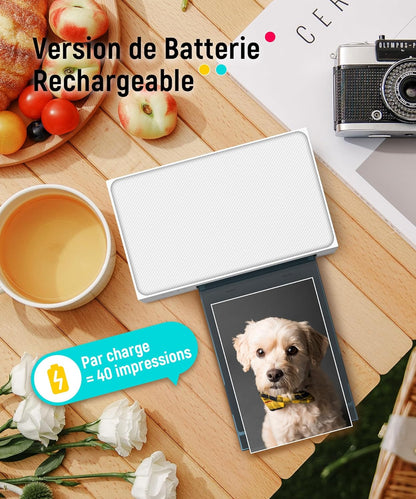 Liene Amber M200 Photo Printer Smartphone with Rechargeable Battery, WiFi 10 x 15 cm, 20 Photo Papers and 1 Cartridge, 300 DPI, Colour Sublimation, Instant Printer, Mobile Printer for Travel/Home Use - QUORE