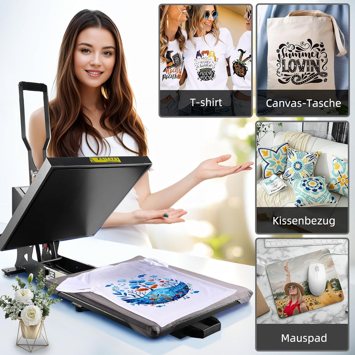Warmtepers voor T-shirts met afneembare handgreep voor sublimatie-warmteoverdracht, canvas tassen, rugzakken en andere projecten