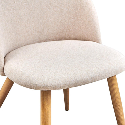 FurnitureR Set van 4 moderne eetkamerstoelen in schelpvorm, zachte beige stof met metalen poten, elegante keukenstoelen