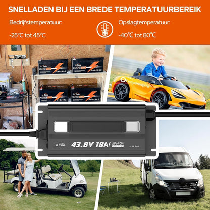 LiFePO4 Oplader – Lithium Batterijlader – Acculader – Smart Charger – 36 V 18 A – 43,8 V Laadspanning – Meervoudige Veiligheidsbescherming met LED-Display