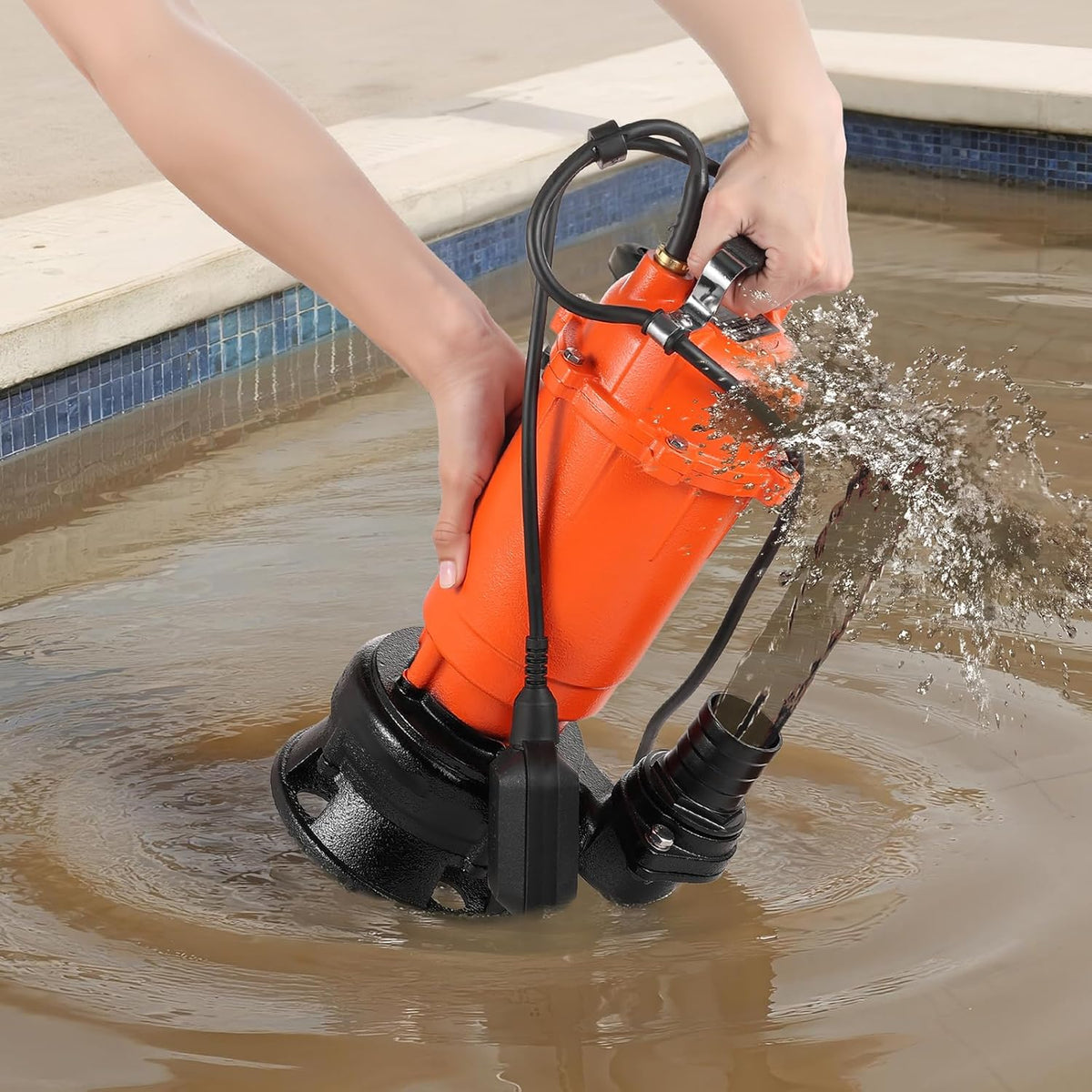 VEVOR Dompelpomp voor doos, 1500 W, 21000 l/u, van gietijzer met automatische vlotterschakelaar, maximale hefhoogte 18 m, afvoer van schoon en vuil water voor zwembad, tuin