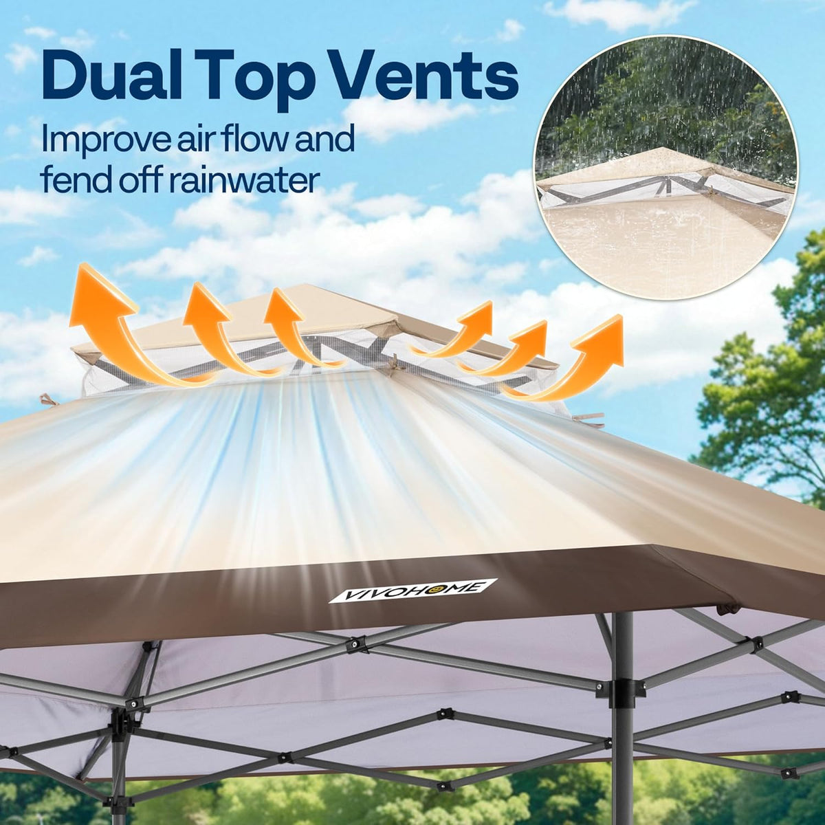 VIVOHOME Luifeltent 4x4m Buitenschuilplaats 2 Laags Dak met Draagbare Wieldraagtas en 4 Zandzakken Opvouwbaar voor Patio Tuin Achtertuin