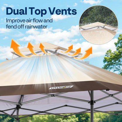 VIVOHOME Luifeltent 4x4m Buitenschuilplaats 2 Laags Dak met Draagbare Wieldraagtas en 4 Zandzakken Opvouwbaar voor Patio Tuin Achtertuin
