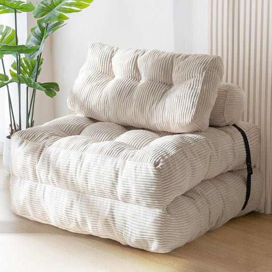 MAXYOYO Folding Sofa Bed, Convertible Sleeping Chair with Pillow, Mattress with Back Support, Portable Chair Bed, Comfortable Floor Sofa Lounge for Living Room, Bedroom, Beige