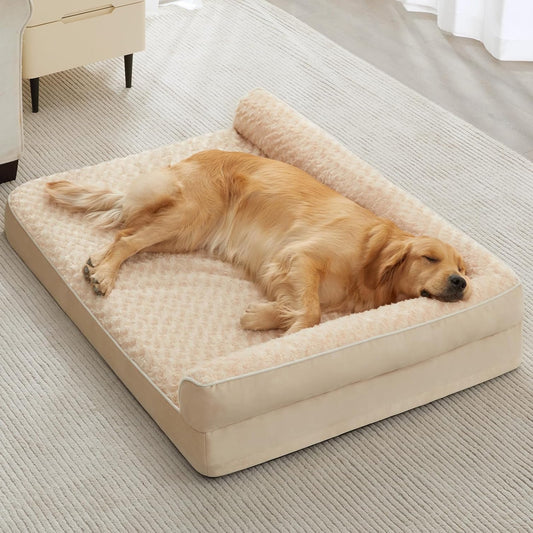 Orthopedisch Hondenbed – Hondenmand – Huisdierbed – Sofa Voor Honden – Grote Hond – Extra Comfort – Waterdicht Met Afneembare Wasbare Hoes – Anti-Slip Onderzijde – Beige 107x76x19 cm