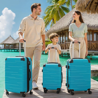 COOLIFE Koffer met harde schaal, rolkoffer, reiskoffer, vergrotende bagage (alleen grote koffer uitbreidbaar), ABS-materiaal met TSA-slot en 4 wielen, turquoisegroen, Set-2tlg(S + M), handbagage