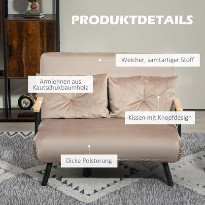 2-zits Slaapbank – Bedbank – Sofa Bed – Logeerbed – Loveseat – Verstelbare Rugleuning 5 standen – Stevig Stalen Frame – Lichtbruin Polyester