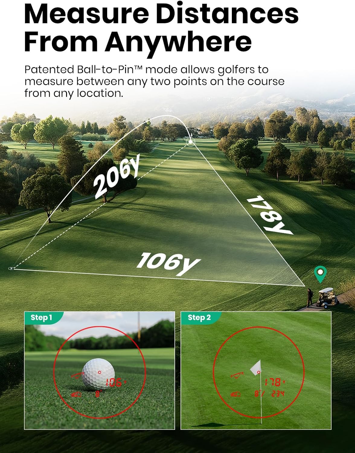 MILESEEY GenePro G1 Touchscreen & GPS-afstandsmeter met hellingshoek, meer dan 43.000 vooraf geïnstalleerde golfbanen, 1300 yards laser-afstandsmeter voor golf met rood en groen display