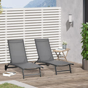 Ligstoel - Tuinligstoel - Set van 2 - Ligbed - met Wielen - Verstelbaar Rugleuning - Weerbestendig - voor Tuin - Zwembad - Strand - Aluminium - Textiel - 66 x 165 x 102 cm - Donkergrijs