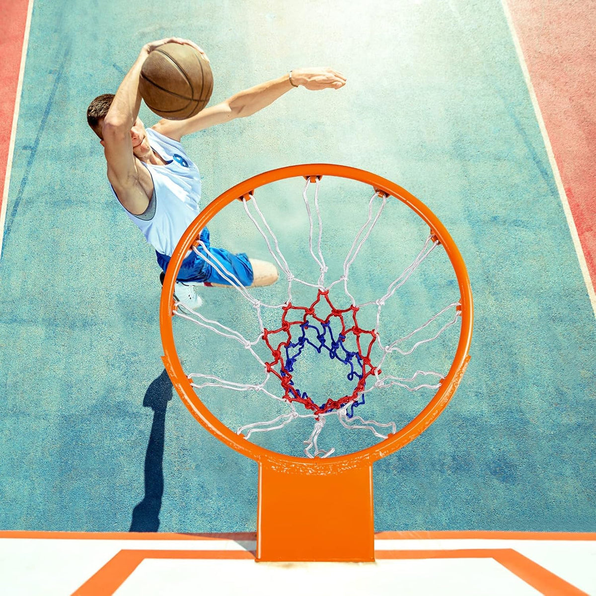 Aoneky Basketbal Hoepel Φ45cm met Nylon Net, 18 mm Massieve Stalen Ring, Bord voor Basketbaltraining Binnen en Buiten