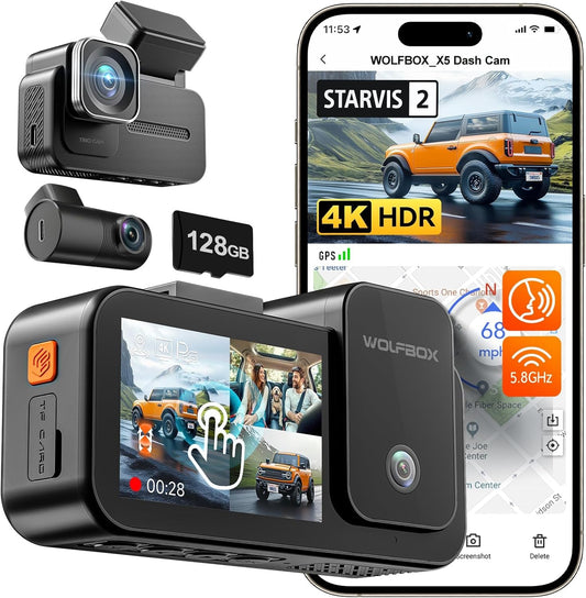 3-kanaals dashcam – auto dashcam – beveiligingscamera – ritregistratie – interieurcamera – 4K & 2.5K resolutie – spraakbesturing en GPS