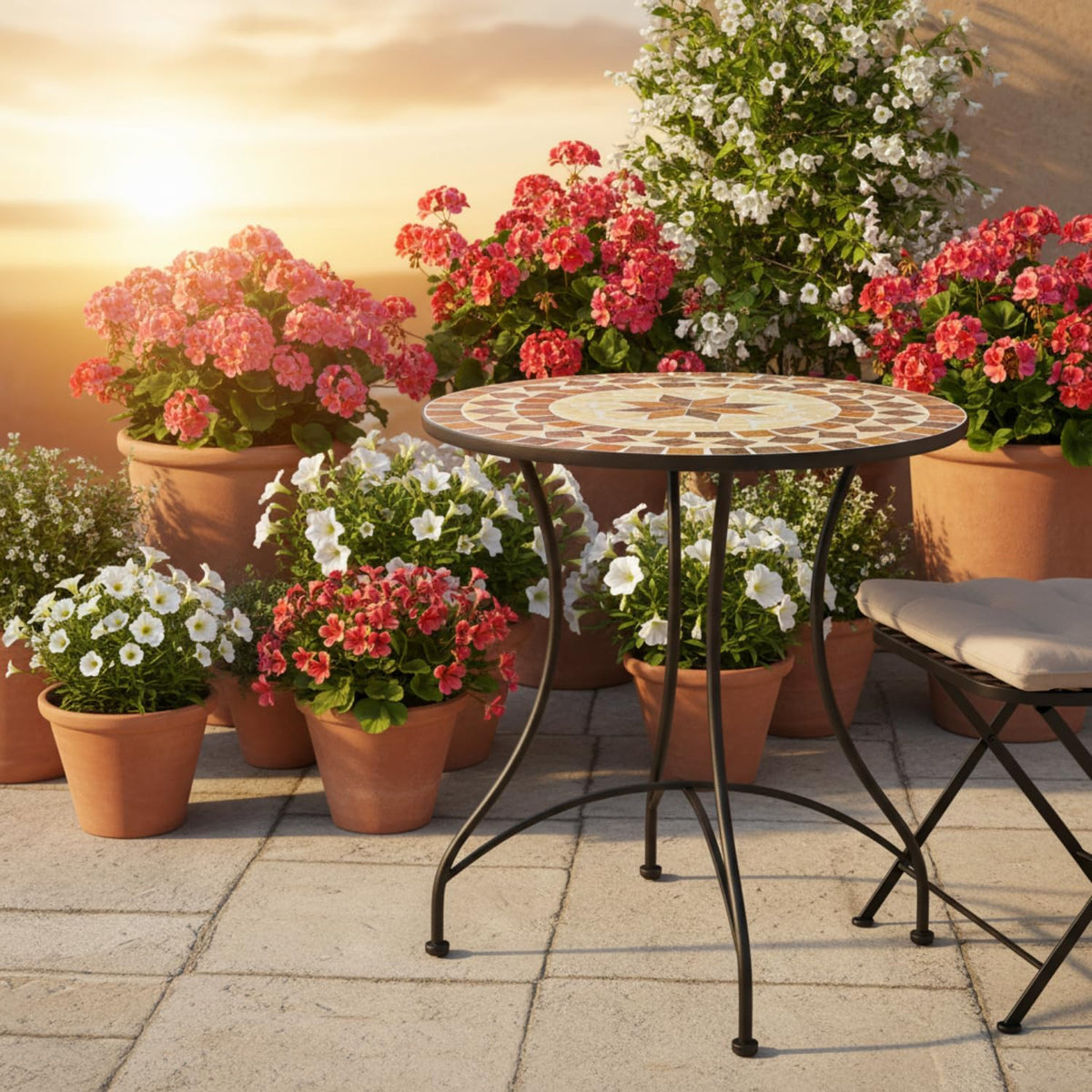 Mozaïek tuintafel, balkontafel, rond, 60 cm, mozaïektafel, mediterrane bijzettafel, mozaïek, ronde tuintafel